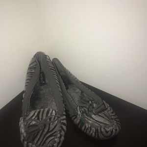 Grey and black stripped loafers